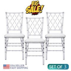 Set of 3 Clear Acrylic Chiavari Chairs with Cushions for Wedding Event Reception