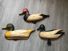Set Of 3 Vtg 1966 Syroco Mid Century Duck Decoy Wall Hanging Plaque Cabin Decor