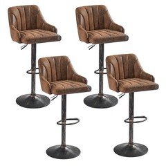 Set of 4  Bar Stools Swivel Adjustable Counter Kitchen Leather Back Pub Chairs