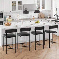 Set of 4 Brown PU Upholstered Bar Stools, 25.5"" Counter Height with Backrest