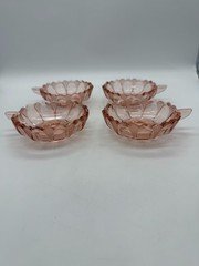 Set of 4 Pink Depression Glass Dessert Bowls with Handle 4.25"