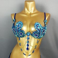 Sexy Samba Carnival Rave EDC Party Rainbow Stones Belly Dance Wire Bra 5 Colors