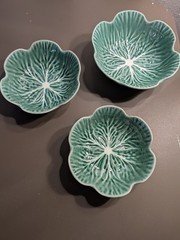 SH Home Cabbage Leaf Ceramic Bowl Set of 3 One Larger Two Smaller Size Green