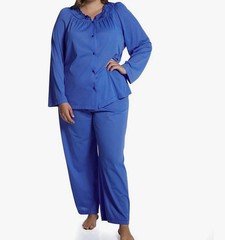 Shadowline Satin Nylon Pajamas Blue Plus Size Sz 46 US 2X NEW