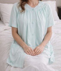 Shadowline Vintage Button Sleep Top Bed Jacket Blue Lace 34 M NWOT Coquette