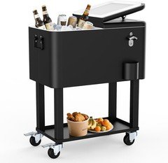 SHAREWIN 60 Quart Rolling Ice Chest Cart, Portable Patio Party Drink Cooler Cart