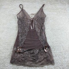 Shirley of Hollywood Chemise Women Size L Mauve Lace Corset Back Lingerie SS669
