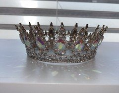 Silver Tone Princess Tiara Crown Rhinestone AB Crystal Teardrop, One Size