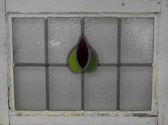 SIMPLE ABSTRACT OLD ENGLISH LEADED STAINED GLASS WINDOW 22 1/4"x 16"