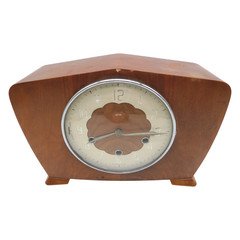 Smiths Enfield Oak Mantel Clock Scalloped Decal For Restoration or Parts no key