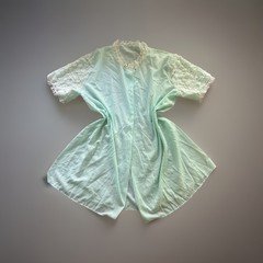 SNOWDON Vintage Nightgown L Mint Green Short Lace Sleeves UNION
