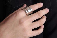 Solid 925 Sterling Silver 3 Dome Chunky Set Of Statement Handmade Ring All Size