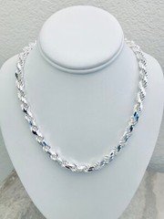 Solid 925 Sterling Silver Italian Rope Chain Mens Necklace 8mm Diamond Cut