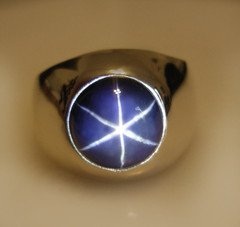 Solid 925 Sterling Silver Round Cut 6 Rays Star Blue Sapphire Signet Men's Ring