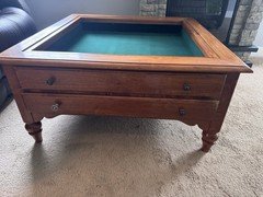 Solid Cherry, Ethan Allen Square Table Glass Top And Green Felt Drawer