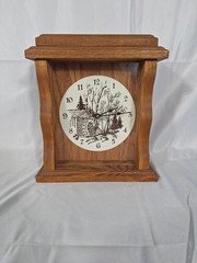Solid Wood Mantle Clock With Water Wheel And House Design 10x9