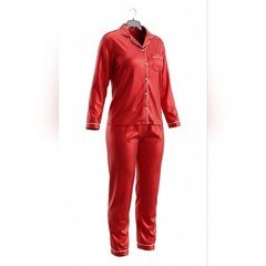 Source Unknown Red Satin Pajama Set with Contrast Piping
