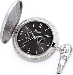Speidel Classic Brushed Satin Silver-Tone Pocket Watch with 14" Chain Black Dial