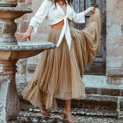 Spell & The Gypsy Grace Skirt Size Large L Tulle Maxi Caramel