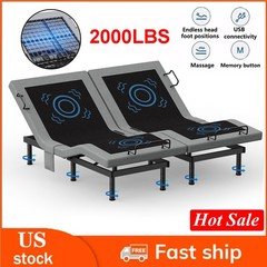 Split King Electirc Adjustable Bed Frame Base With Massage Remote USB Twin XL