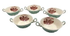 Spode England Beverley Pattern Double Handled Cream Soup Bowls Set of 5