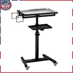 Stainless Steel Tattoo Tray with Wheels Trolley Adjustable Height