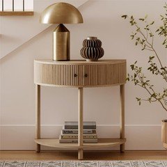 Stead Fluted Half Moon Shaped Console Table, Natural Oak