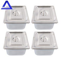 Steam Table Hotel Pans 1/2 Size 6" Deep 4Pcs Stainless Steel Metal Tray with Lid