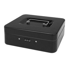 Steel Cash Box with Combination Lock, Metal Small Black - 9.8" x 7.9" x 3.3"