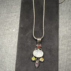 Sterling Silver Pendant With Garnet, Peridot, Citrine And Amethyst. 20 “ Chain