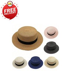 Summer Sun Protection Beach Flat-Brimmed Straw Hat Straw Woven Sunshade Hat Beac