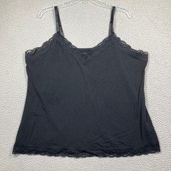 Susan Graver Camisole Womens Plus 2X Black Lace Trim Liquid Knit Coquette Fairy