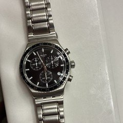 Swatch Irony Quartz Chronograph Date Black Dial Stainless Steel Bracelet