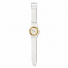 Swatch Reloj Unisex blanco con detalles dorados, nuevo, new gent, 41mm diametro.