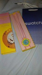 Swatch Royal Pop Otg Roz Quartz Blue Dial Pink Leather Strap Box Packaging
