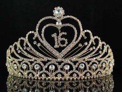 SWEET SIXTEEN 16 BIRTHDAY PARTY RHINESTONE TIARA CROWN W/ HAIR COMBS T1629G GOLD