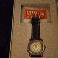 Swiss Army Analog Wristwatch Silver Case Black Leather Strap w/ Box