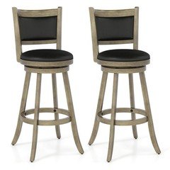 Swivel Bar Stools w/ Solid Rubber Wood Frame Set of 2 for Kitchen Island