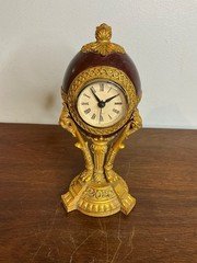 Table Clock Egg Maroon & Gold Finial Neo-Classic Edwardian Victorian Gorgeous!