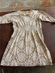 Tea Collection Beige, Pink and Gold Patterned Smocked Waist Dress