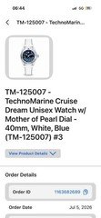 TechnoMarine Cruise Dream 40mm Quartz MOP Blue Dial White/Blue Silicone 200m