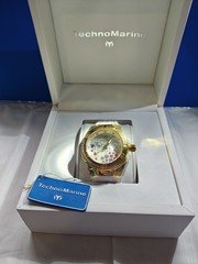 TechnoMarine Women’s Quartz 40mm Watch 100m White/Purple Strap Gold Case Box