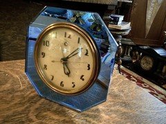 Telechron Mirolarm Cobalt Blue Mirror Art Deco Electric Clock Model 7H77  *VIDEO