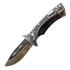 TheBoneEdge 9"" Black Pakkawood Handle Engraved Design Folding Knife 3CR13 Stain