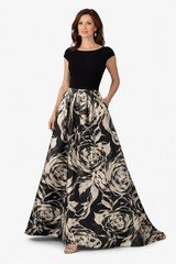 Theia Floral Ball Gown Dress Womens Size 6 Black Maxi Formal Mother Bride Gala