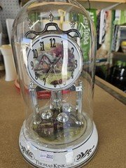 Thomas Kinkade Dome Analog Desk/Mantel Clock Oval Arabic Numerals White/Silver