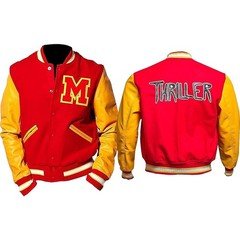 Thriller Red Wool & Leather Michael Jackson Varsity  Bomber Halloween Jacket