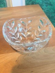 Tiffany & Co Crystal Floral Vine Leaf Bowl Square Made in Austria Signed w/Label