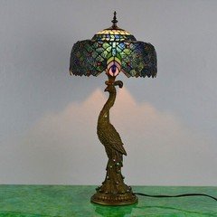 Tiffany Style Peacock Bedroom Lamp Table Lamp LED Stained Glass Shade Desk Lamps