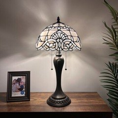 Tiffany Style Table Lamp White Stained Glass Baroque Style LED Bulb Include 22"H